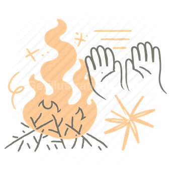 holiday, vacation, hand, gesture, fire, bonfire